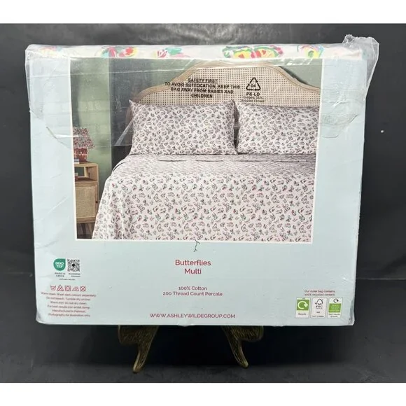 CATH KIDSTON BUTTERFLIES Queen Sheet Set 100% Cotton 200 TC Percale NIB NEW - Picture 2 of 7